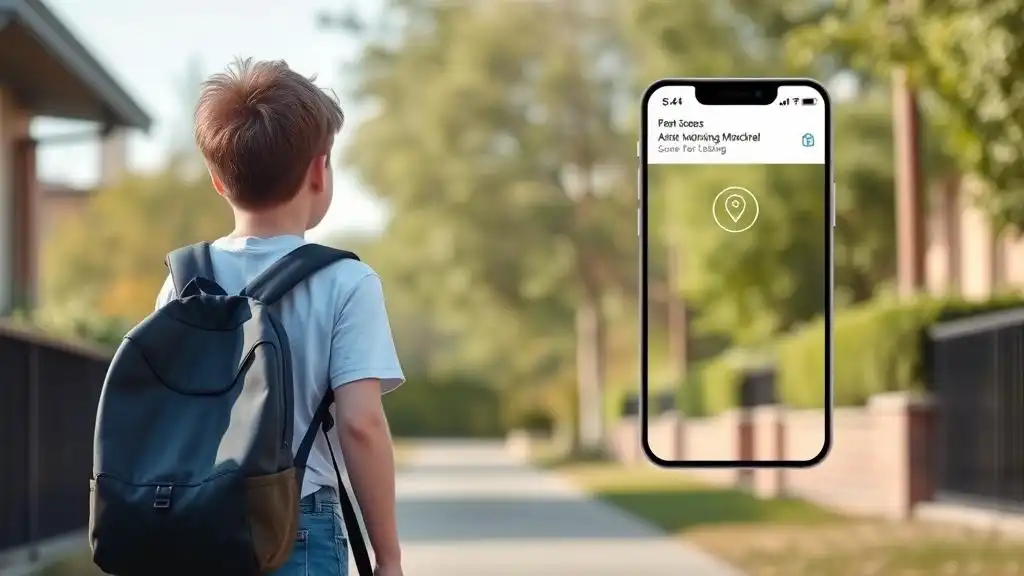 A teenager walking to school with location tracking enabled for parent monitoring.